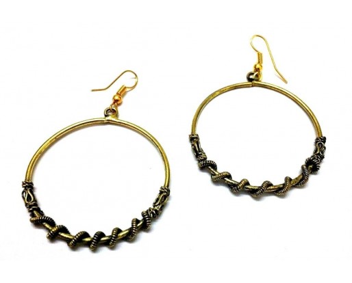 Golden Oxidized Earring Tribal Jhumka Bali Antique Hoop Hook Dangle Drop - 41